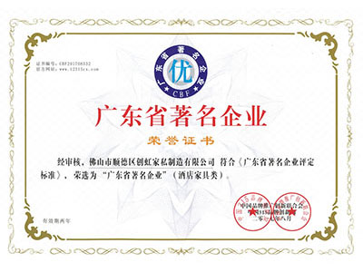 广东省著名企业荣誉证书